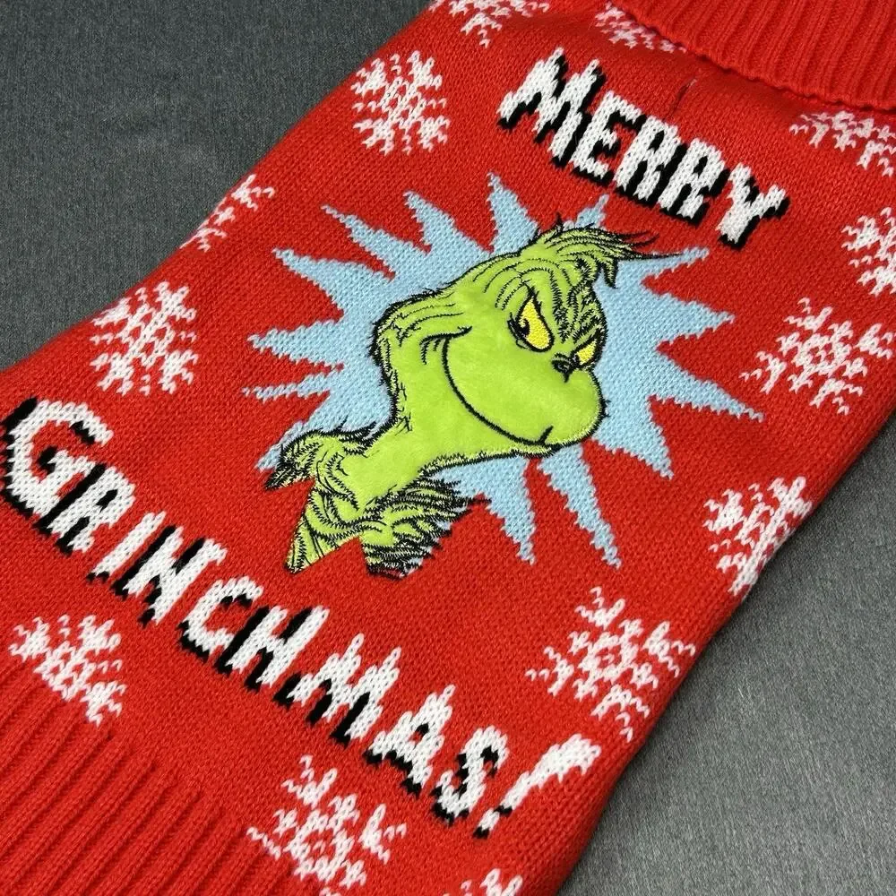 Dr Seuss The Grinch Merry Grinchmas Christmas Knit Holiday Dog Sweater Medium
